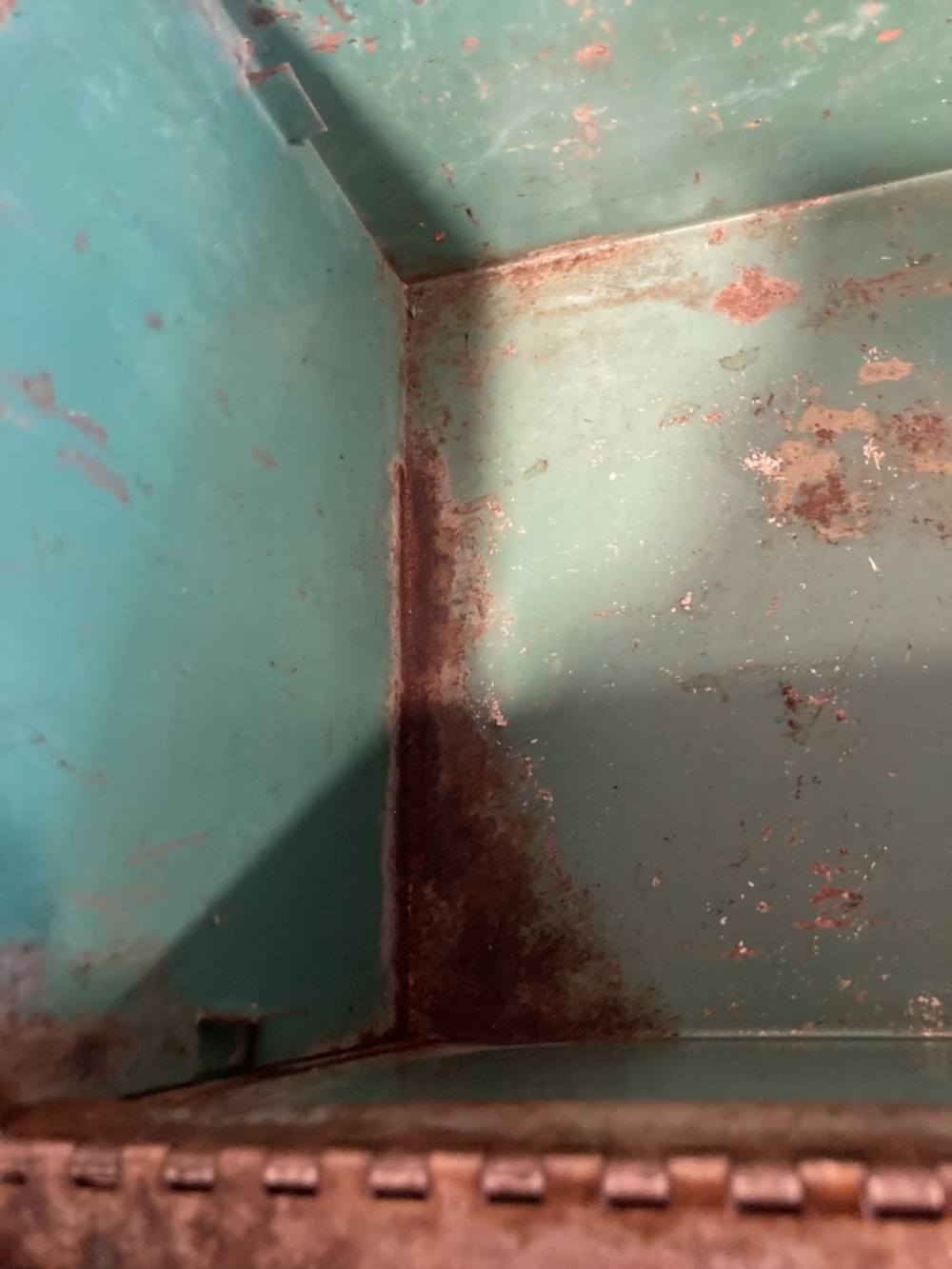 Vintage Metal Toolbox in Teal with Carry Handle and Insert 21” Long Distressed - Picture 9 of 16